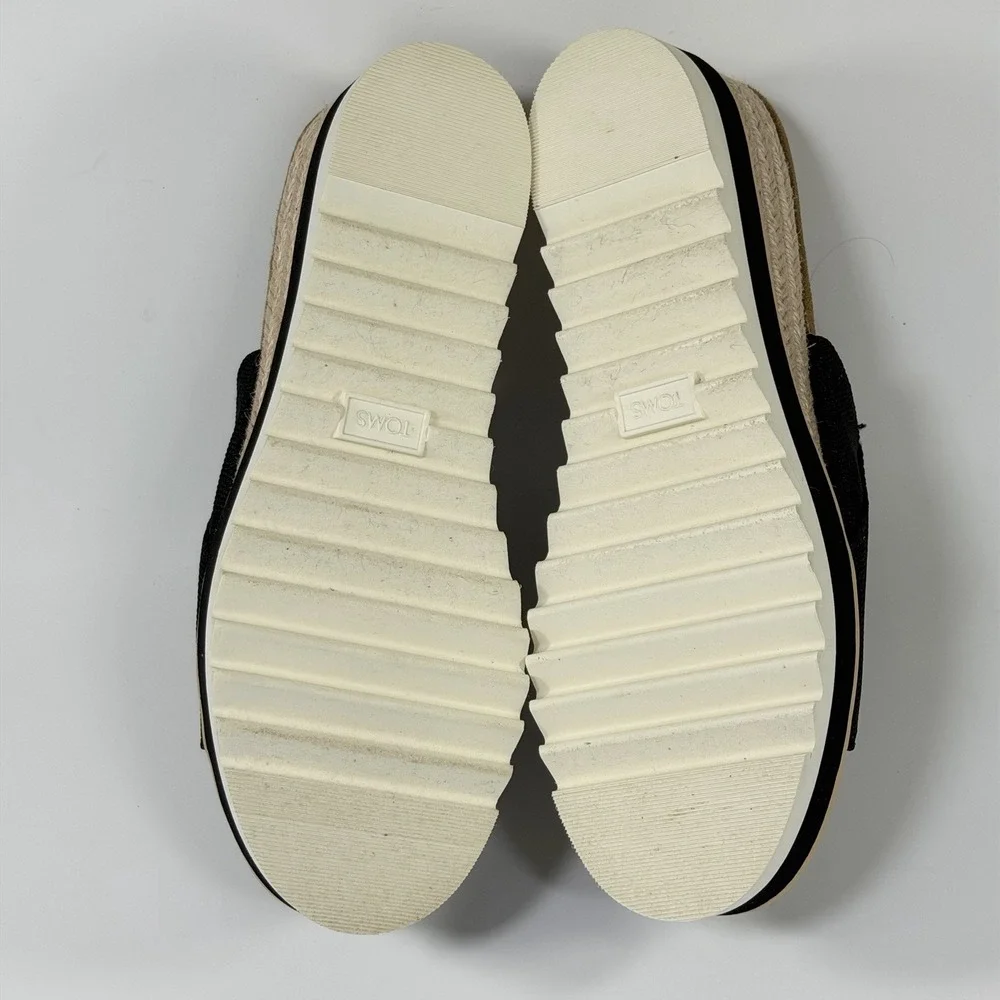 TOMS Size-8 Womens Diana Mule Platform Wedge Espadrille Black Casual Sandals